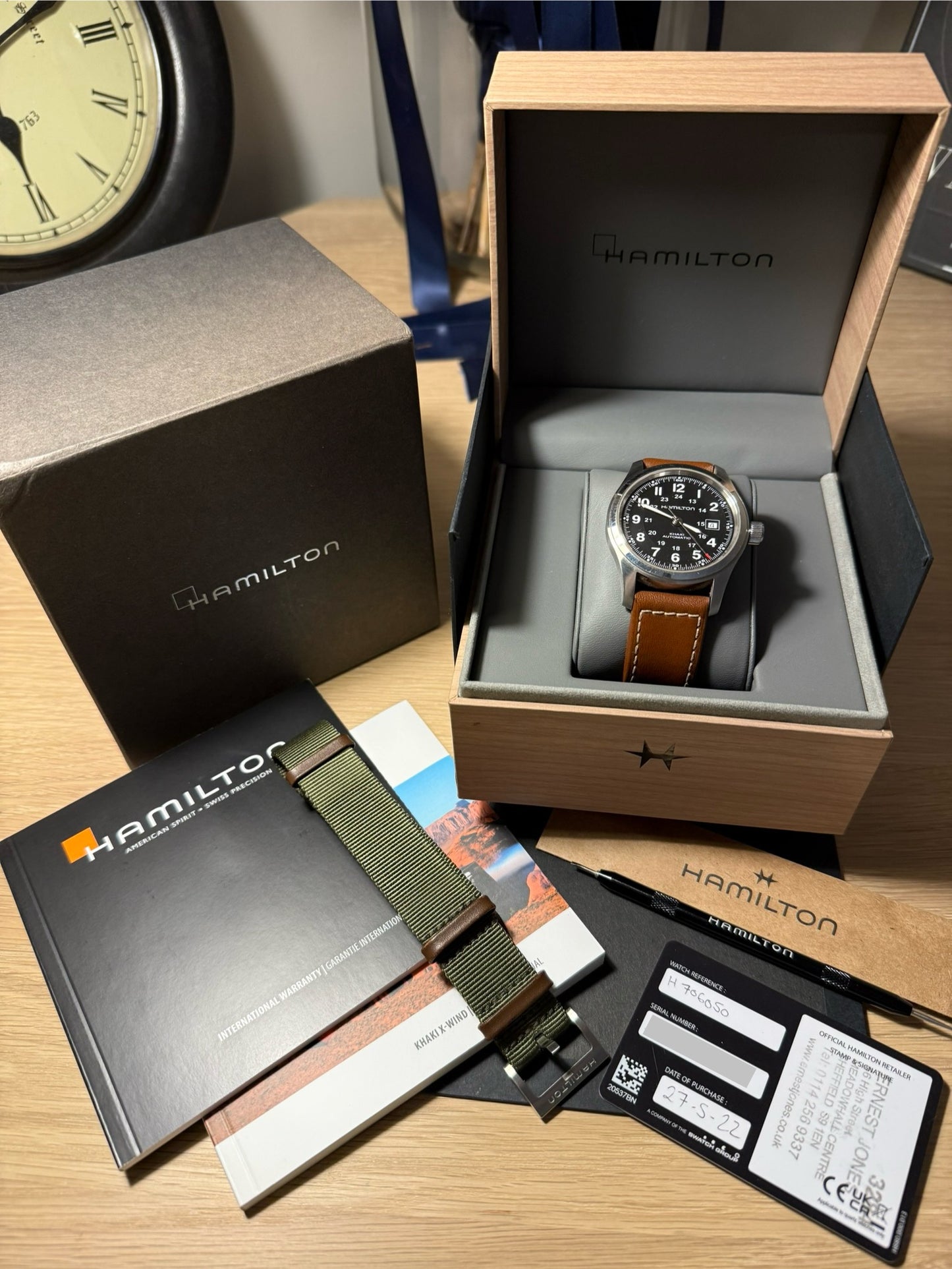 Hamilton Khaki Field Auto 42mm Black Steel Case Brown Strap