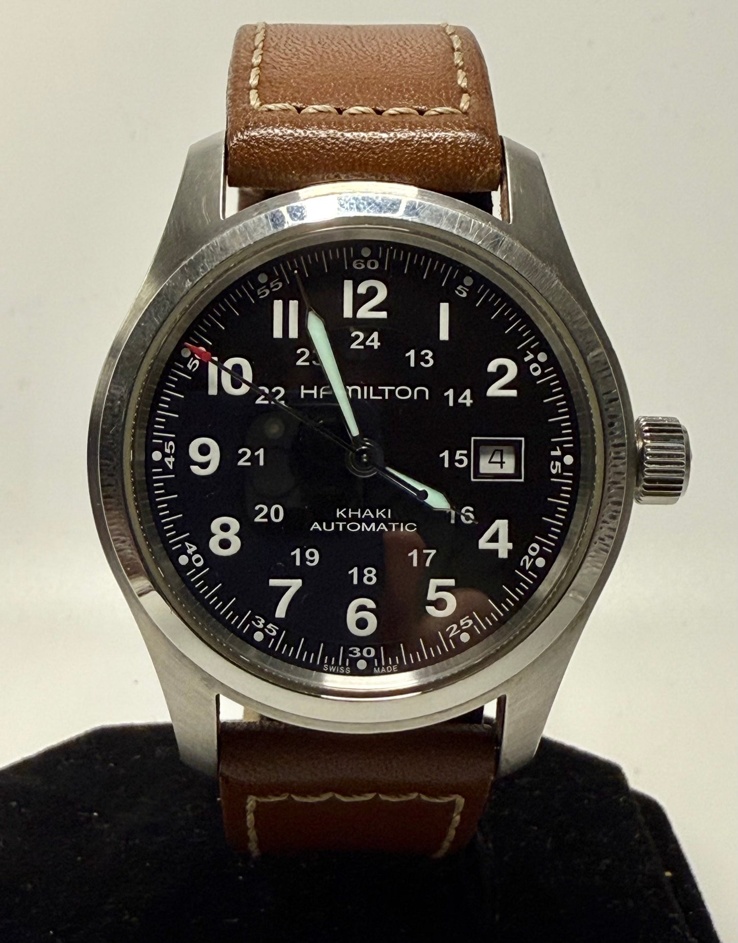 Hamilton Khaki Field Auto 42mm Black Steel Case Brown Strap