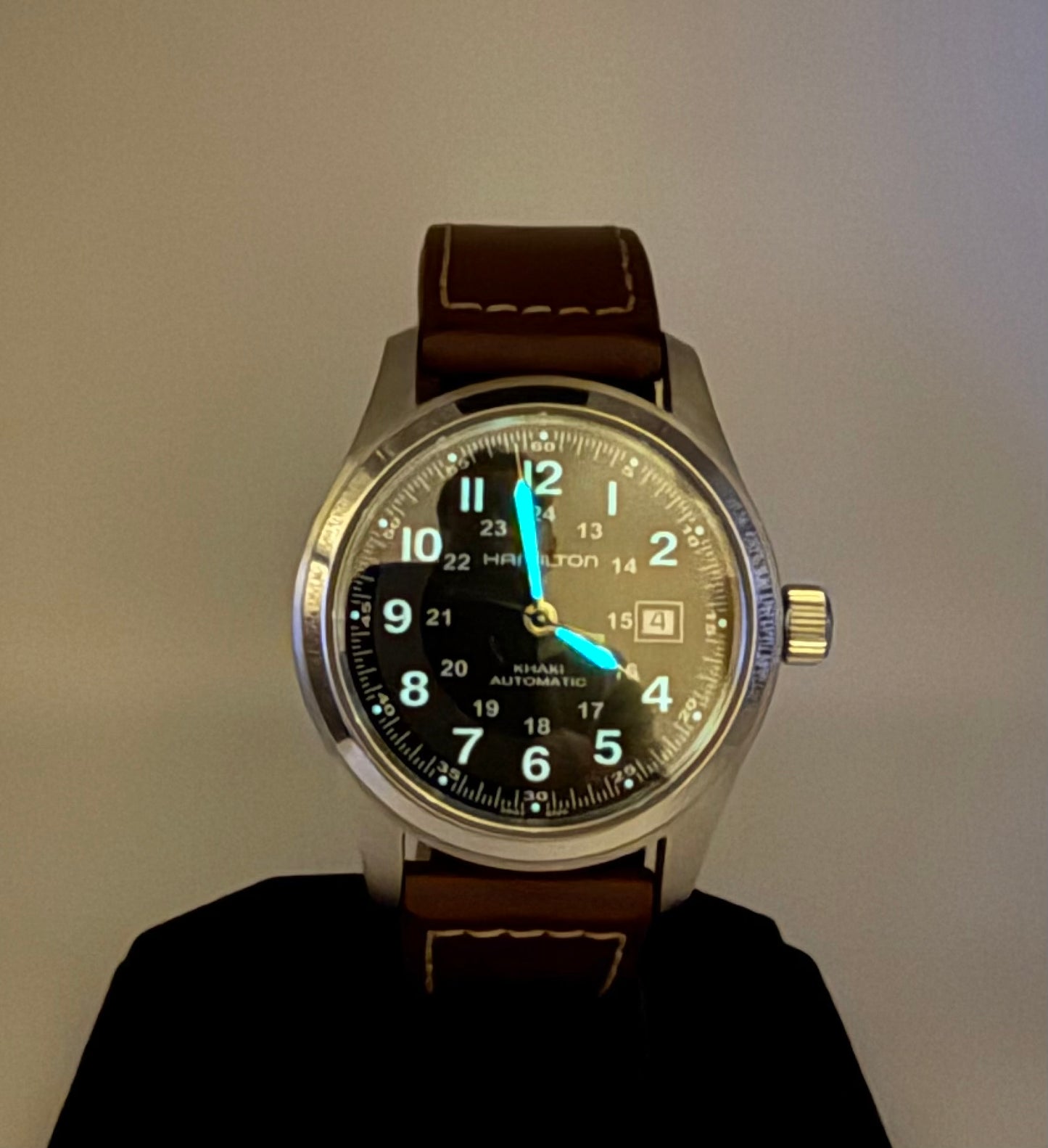 Hamilton Khaki Field Auto 42mm Black Steel Case Brown Strap